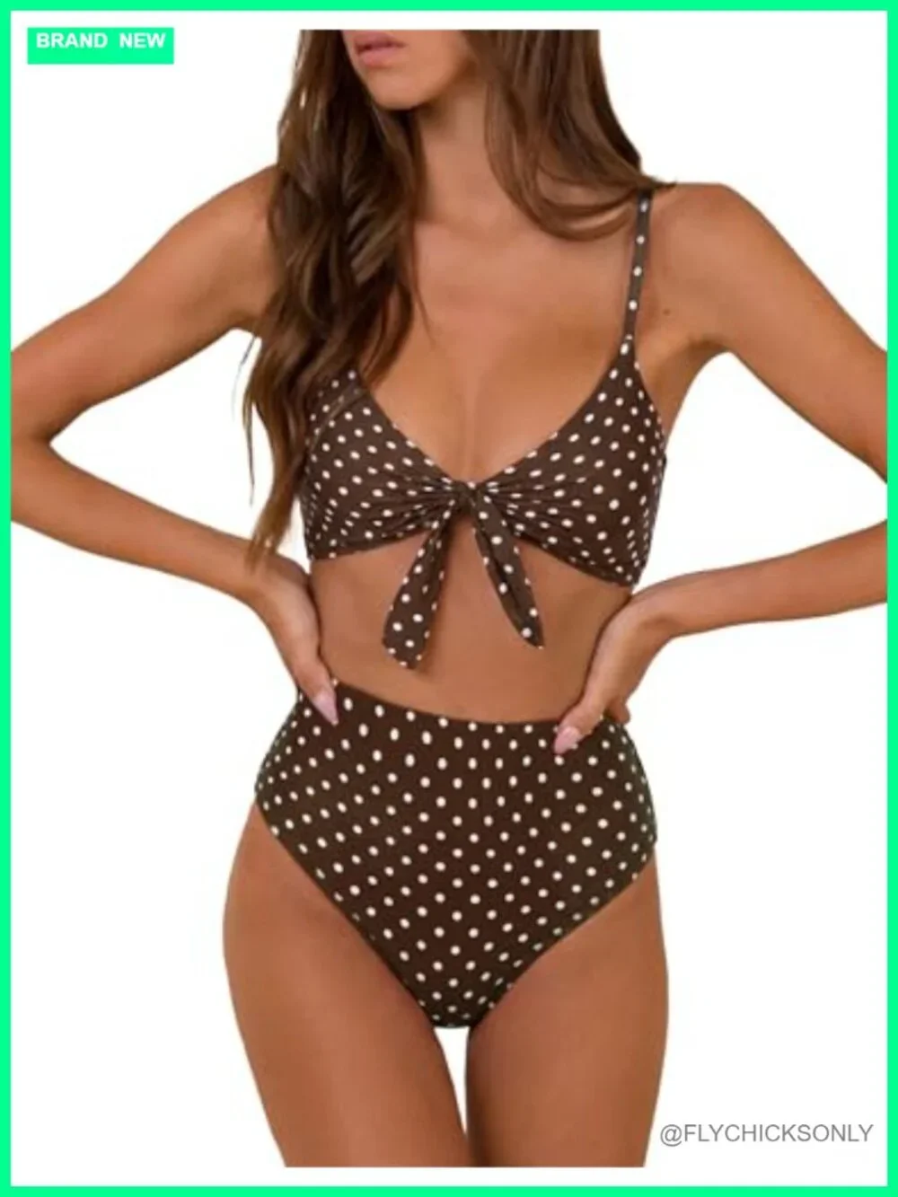 High Waisted Bikini Set Tie Knot Front Swimwear 82% Nylon 18% Spandex